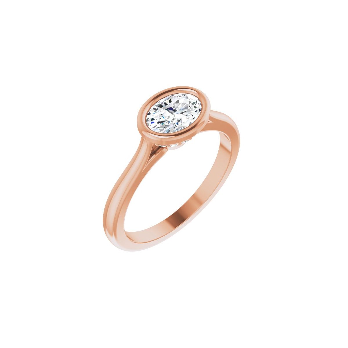 Natural Diamond Oval Bezel-Set Hidden Halo-Style Engagement Ring Semi-Mount - 14K Rose Gold - Series 123979