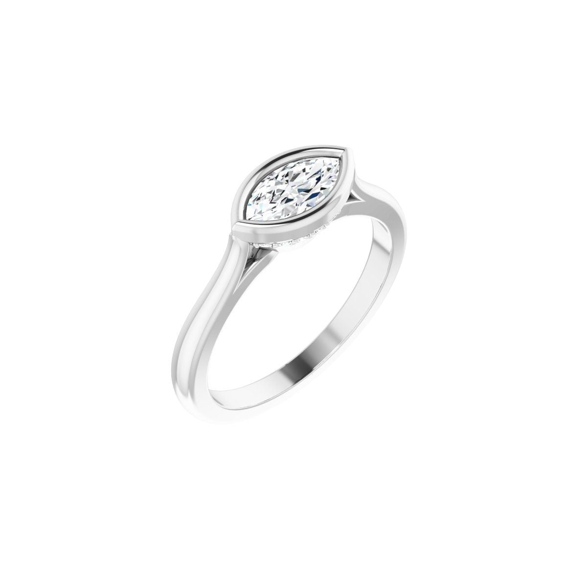 Natural Diamond Marquise Bezel-Set Hidden Halo-Style Engagement Ring Semi-Mount - Platinum - Series 123979