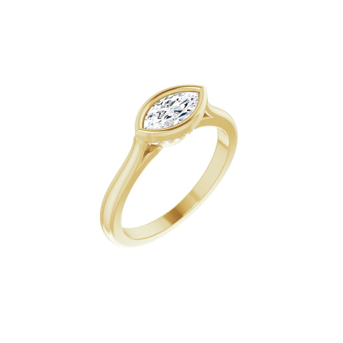 Natural Diamond Marquise Bezel-Set Hidden Halo-Style Engagement Ring Semi-Mount - 14K Yellow Gold - Series 123979