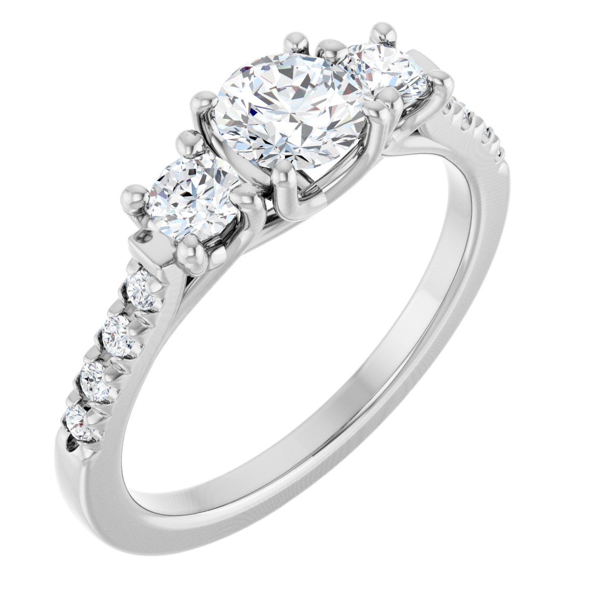 Natural Diamond Round Three-Stone Engagement Ring Semi-Mount - Platinum - Series 123951