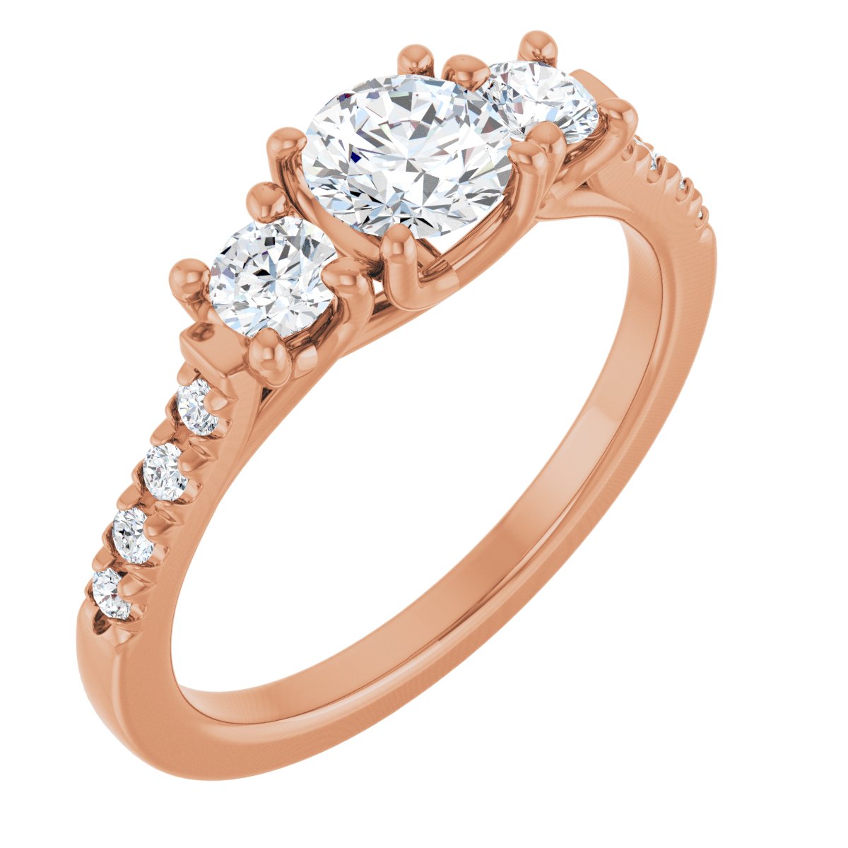 Natural Diamond Round Three-Stone Engagement Ring Semi-Mount - 14K Rose Gold - Series 123951