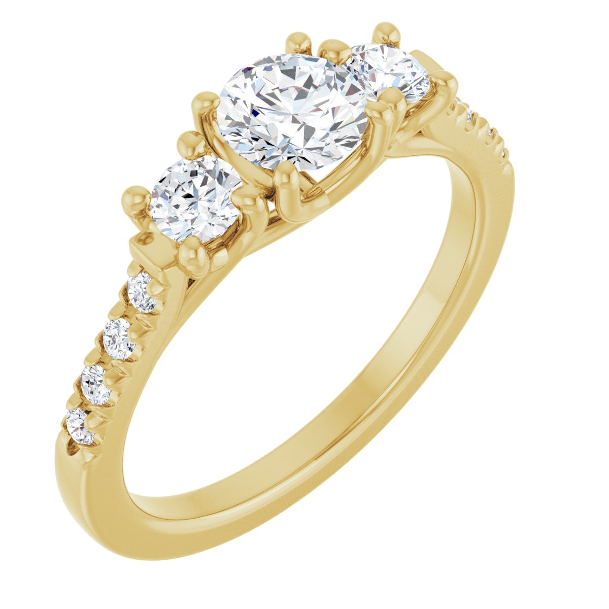 Natural Diamond Round Three-Stone Engagement Ring Semi-Mount - 14K Yellow Gold - Series 123951
