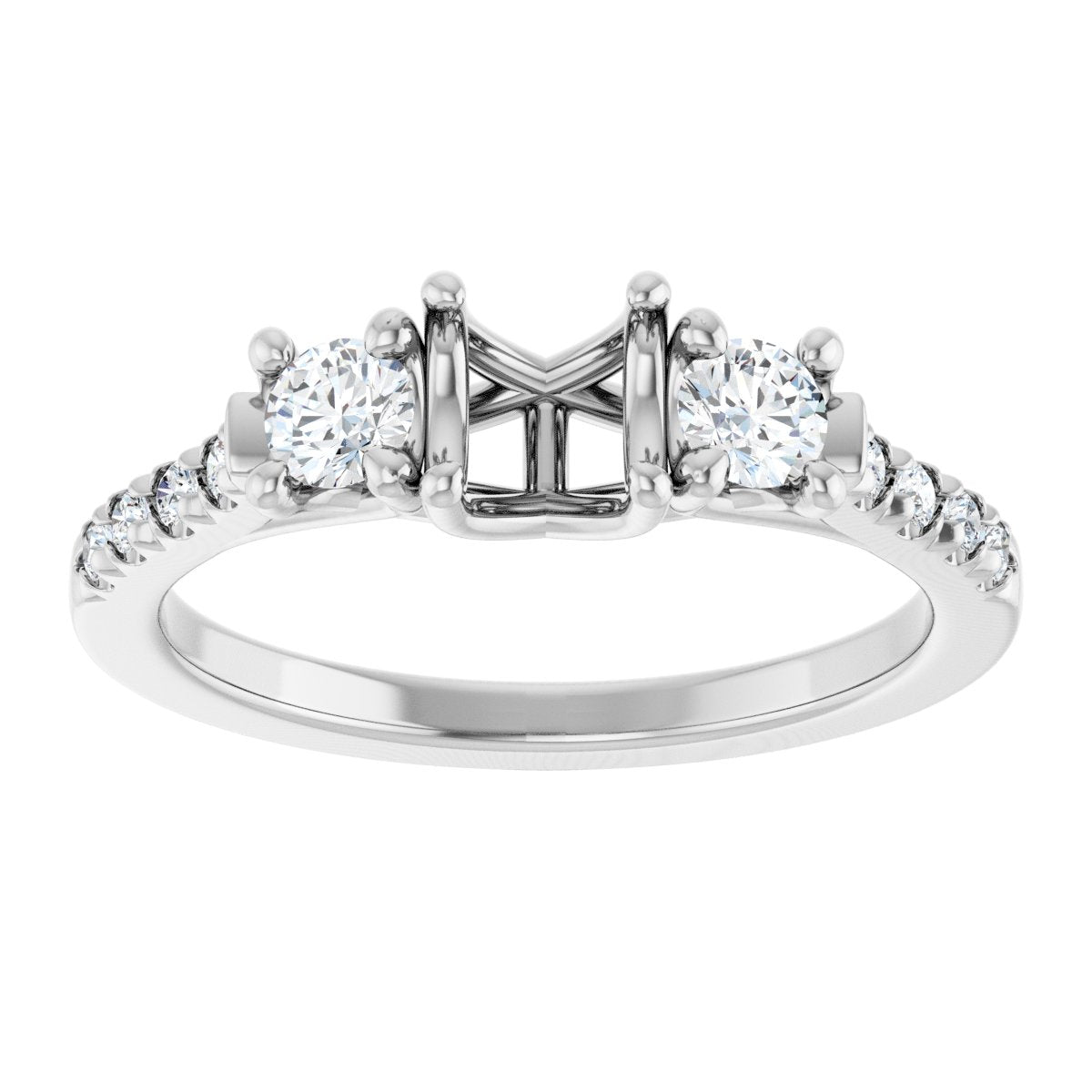 Round Three-Stone Engagement Ring Semi-Mount - gallery - Series 123951