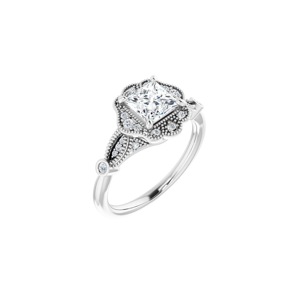 Natural Diamond Square Halo-Style Engagement Ring Semi-Mount - Platinum - Series 123884