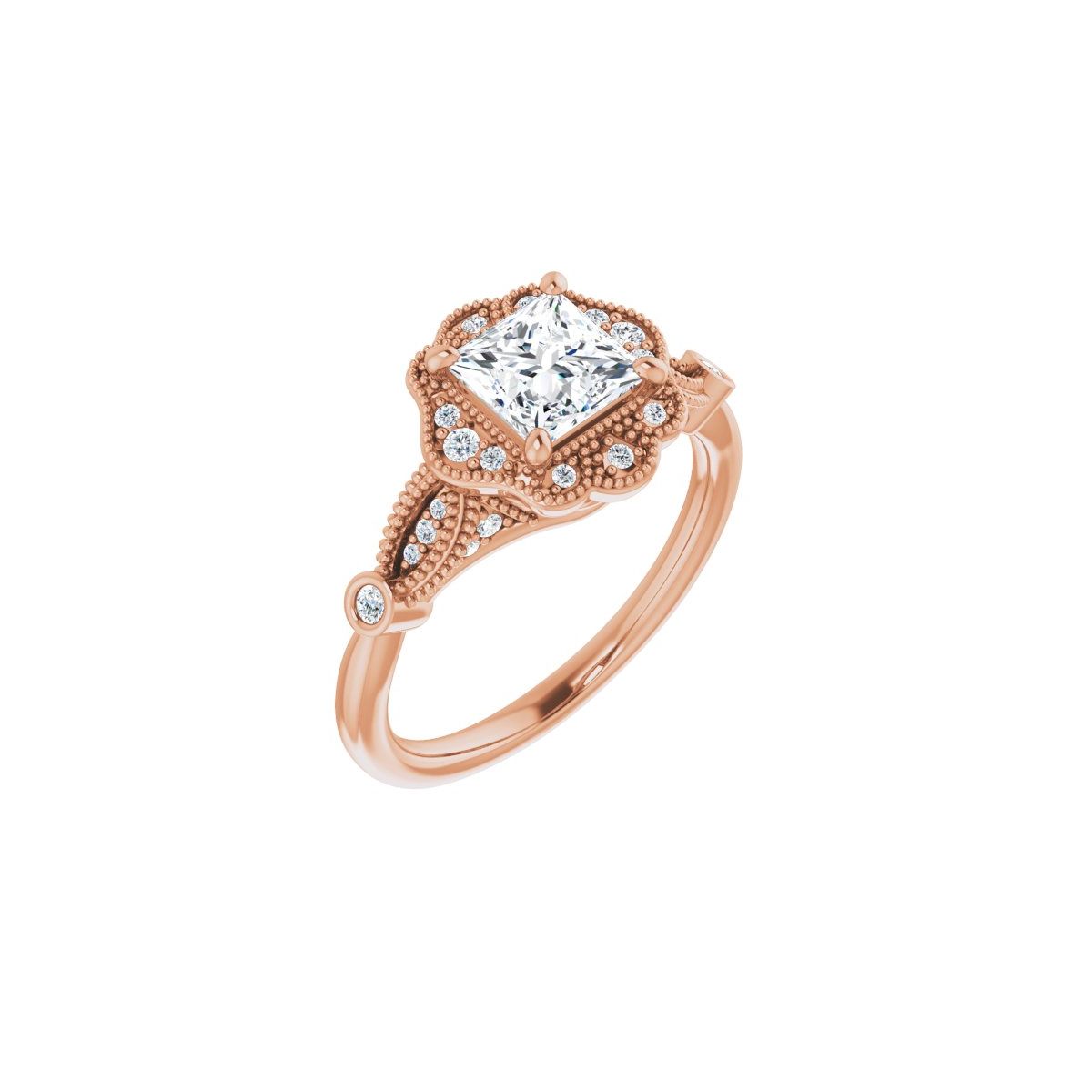 Natural Diamond Square Halo-Style Engagement Ring Semi-Mount - 14K Rose Gold - Series 123884
