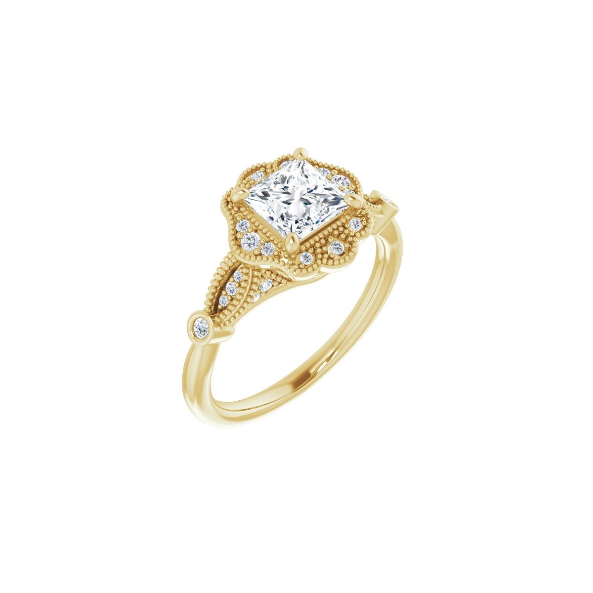 Natural Diamond Square Halo-Style Engagement Ring Semi-Mount - 14K Yellow Gold - Series 123884