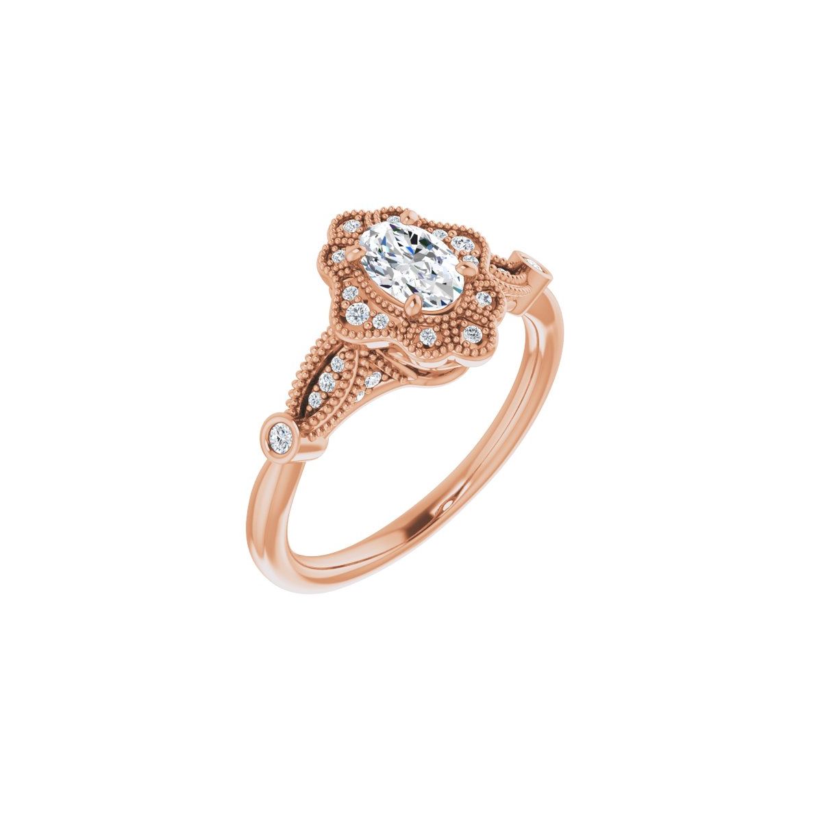 Natural Diamond Oval Halo-Style Engagement Ring Semi-Mount - 14K Rose Gold - Series 123884
