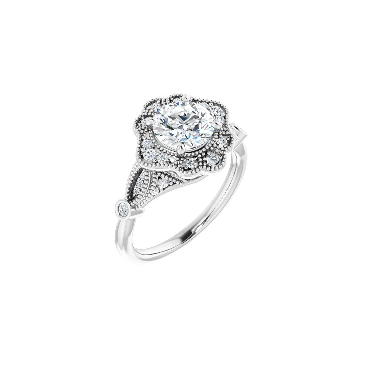 Natural Diamond Round Halo-Style Engagement Ring Semi-Mount - Platinum - Series 123884