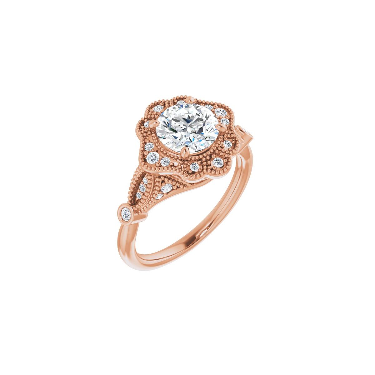 Natural Diamond Round Halo-Style Engagement Ring Semi-Mount - 14K Rose Gold - Series 123884