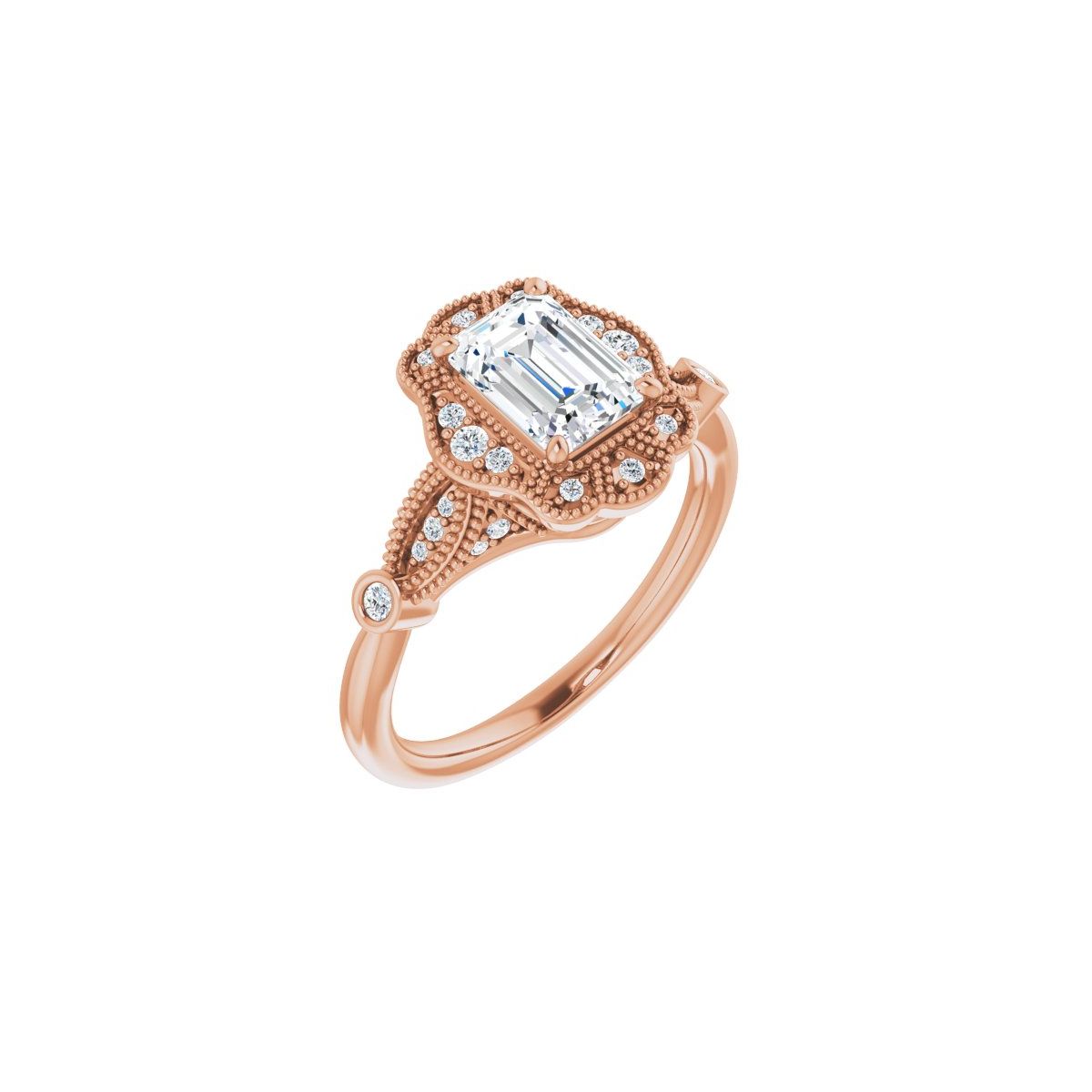 Natural Diamond Emerald Halo-Style Engagement Ring Semi-Mount - 14K Rose Gold - Series 123884