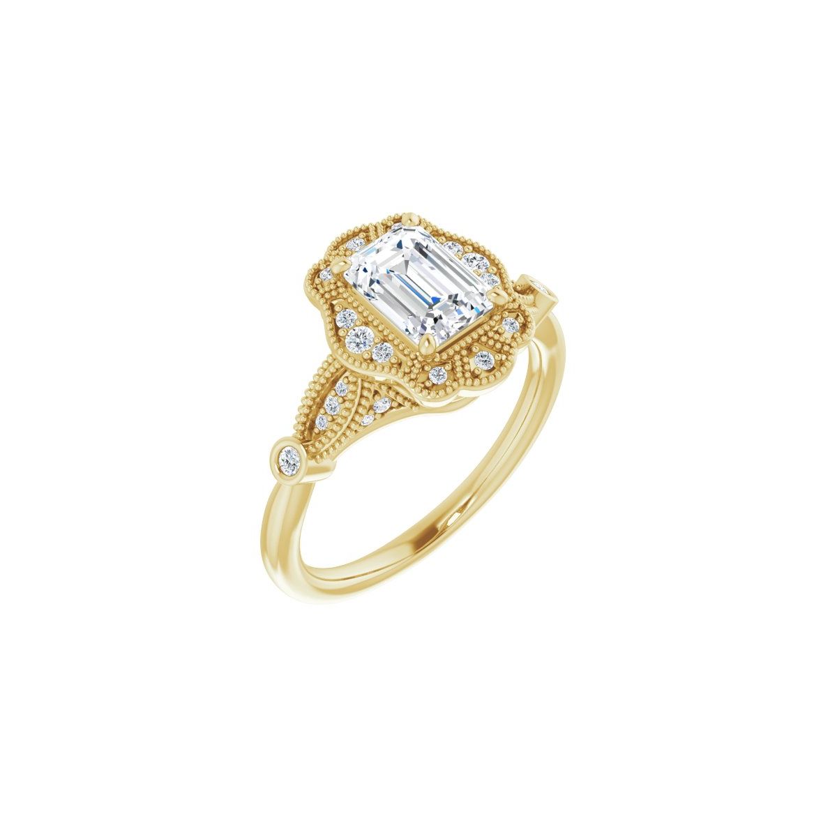 Natural Diamond Emerald Halo-Style Engagement Ring Semi-Mount - 14K Yellow Gold - Series 123884