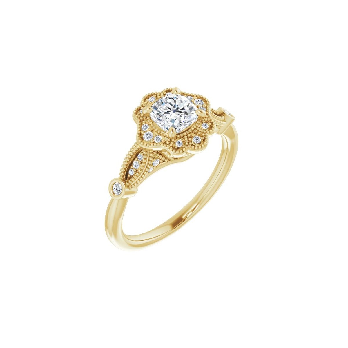 Natural Diamond Cushion Halo-Style Engagement Ring Semi-Mount - 14K Yellow Gold - Series 123884