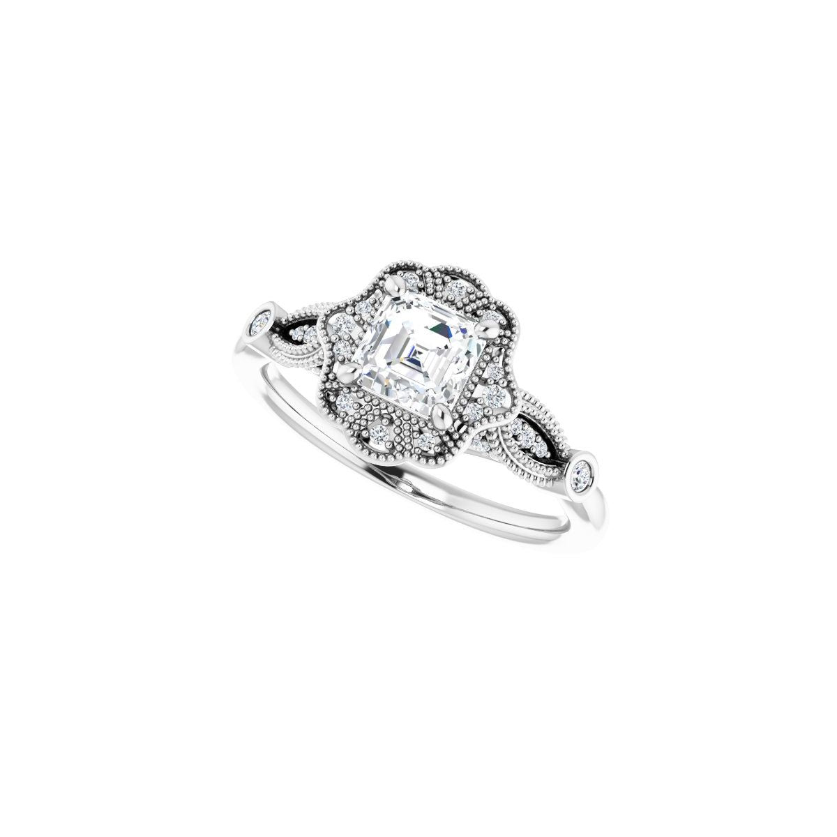 Asscher Halo-Style Engagement Ring Semi-Mount - gallery - Series 123884