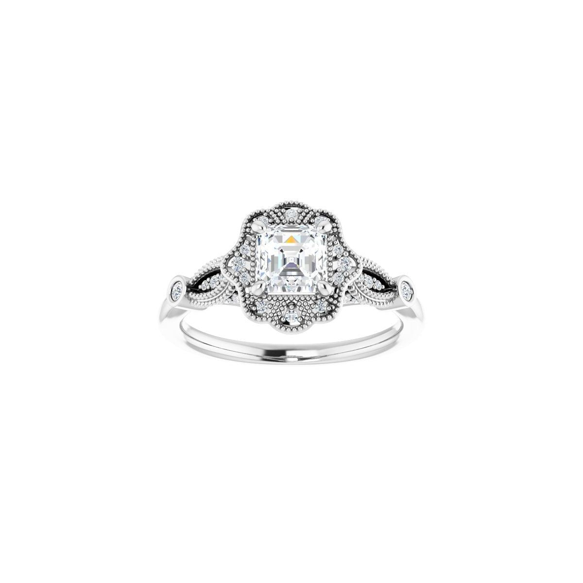Asscher Halo-Style Engagement Ring Semi-Mount - gallery - Series 123884