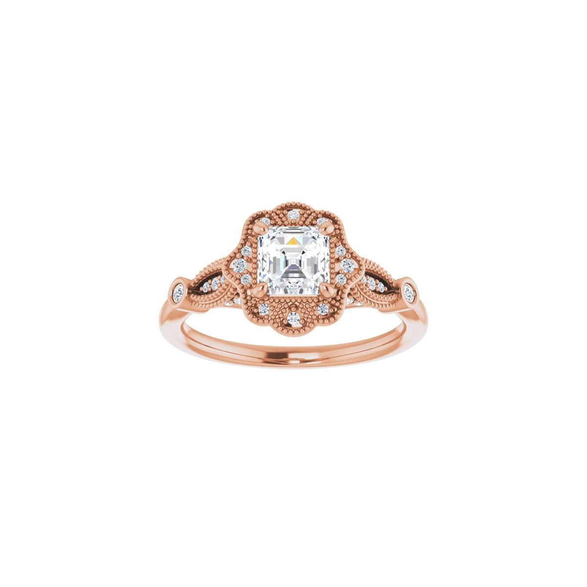 Asscher Halo-Style Engagement Ring Semi-Mount - gallery - Series 123884