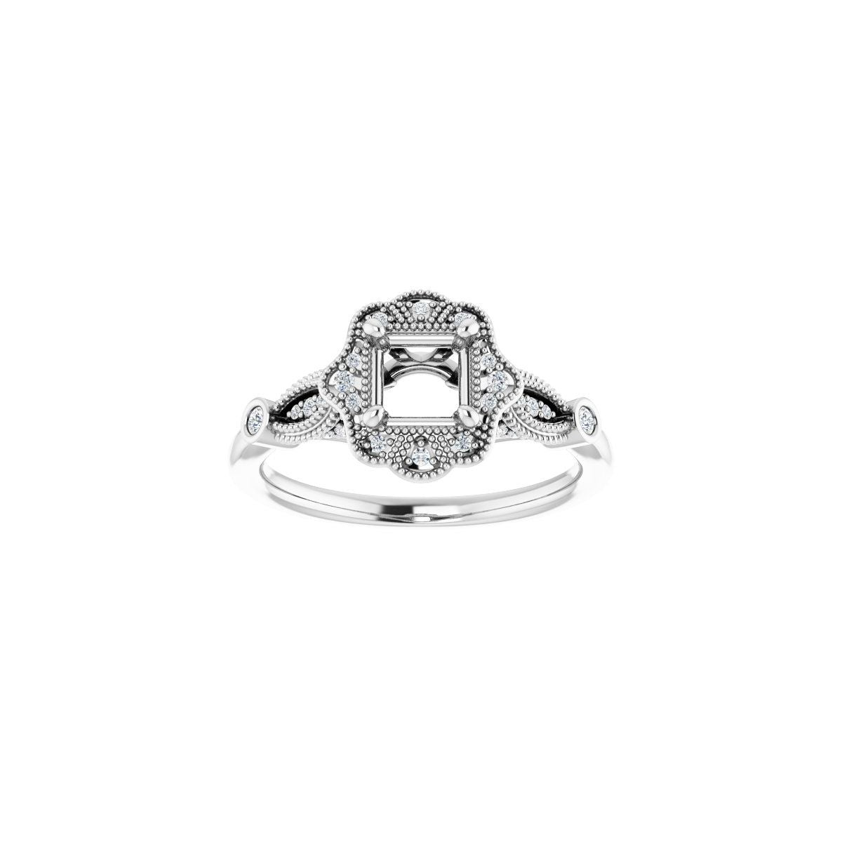 Asscher Halo-Style Engagement Ring Semi-Mount - gallery - Series 123884