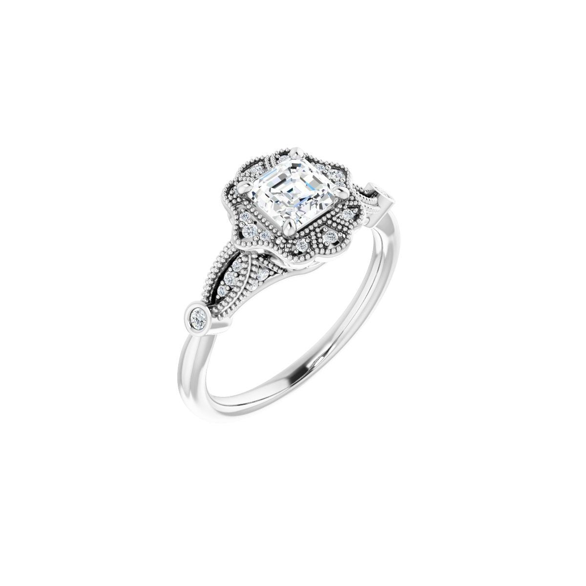Natural Diamond Asscher Halo-Style Engagement Ring Semi-Mount - Platinum - Series 123884