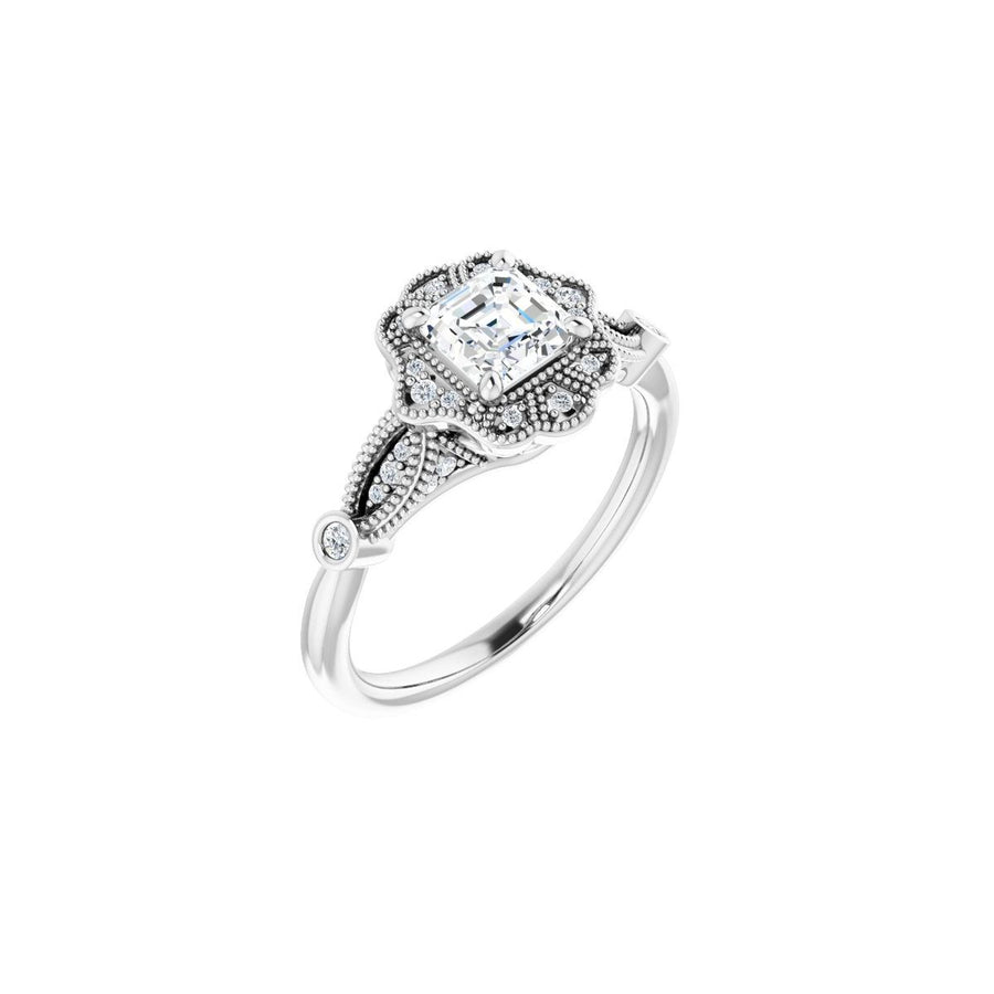 Natural Diamond Asscher Halo-Style Engagement Ring Semi-Mount - Platinum - Series 123884