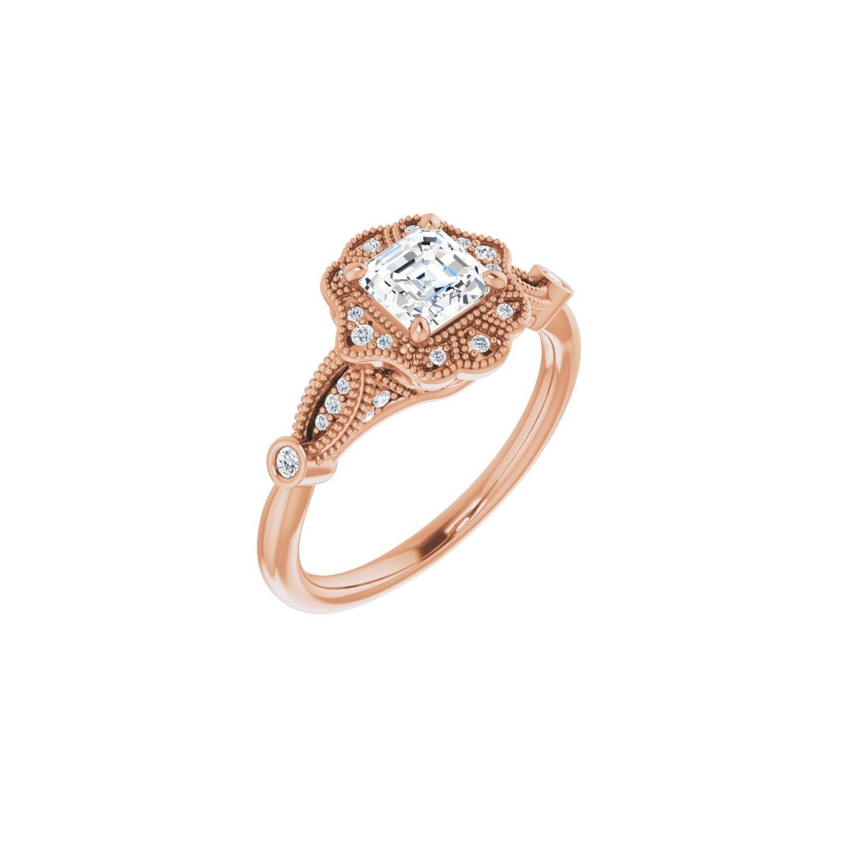 Natural Diamond Asscher Halo-Style Engagement Ring Semi-Mount - 14K Rose Gold - Series 123884
