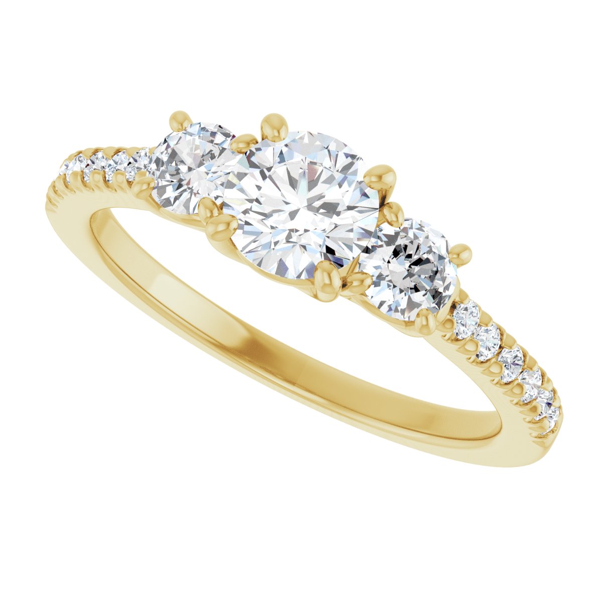 Round Accented Three-Stone Engagement Ring Semi-Mount - gallery - Series 123960