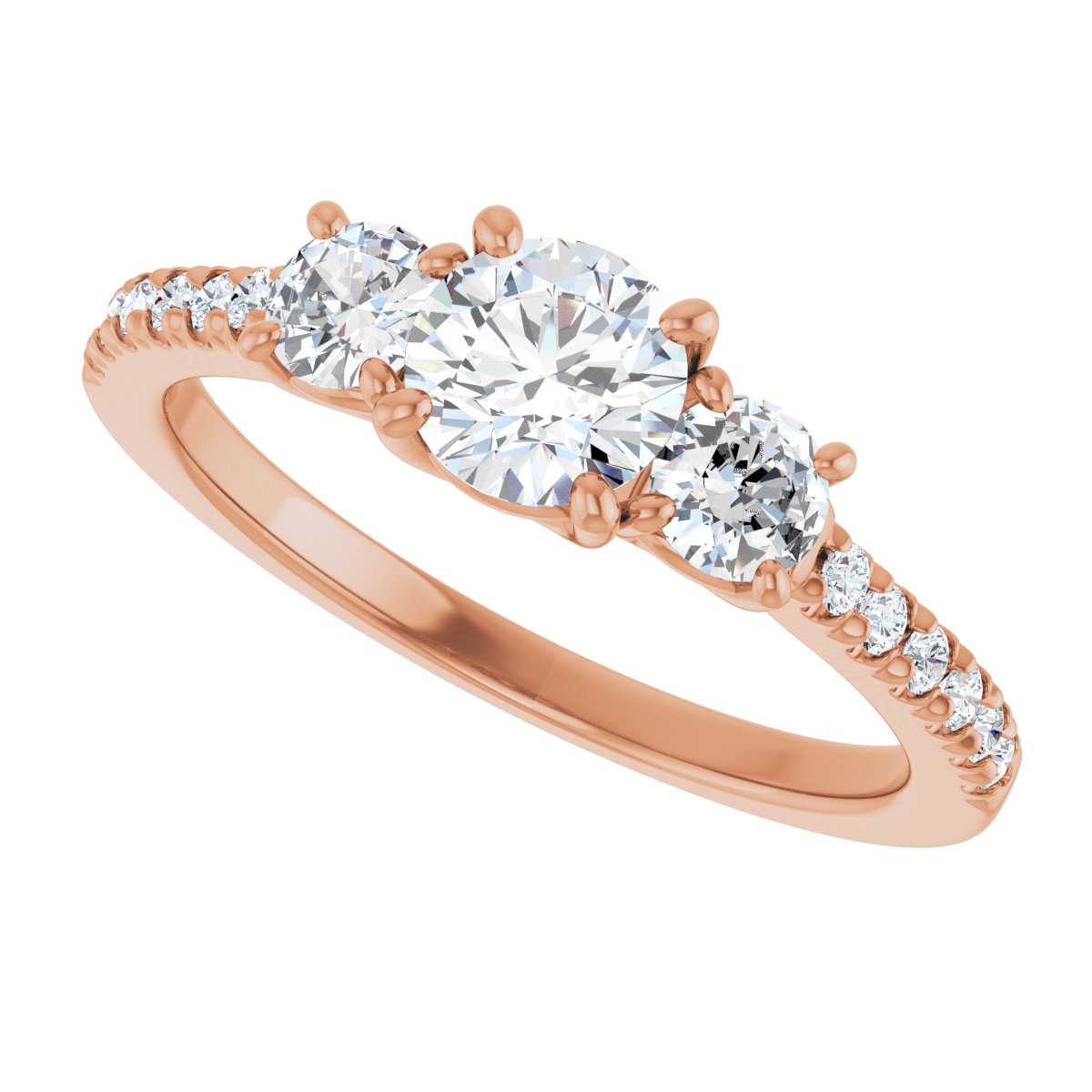 Round Accented Three-Stone Engagement Ring Semi-Mount - gallery - Series 123960