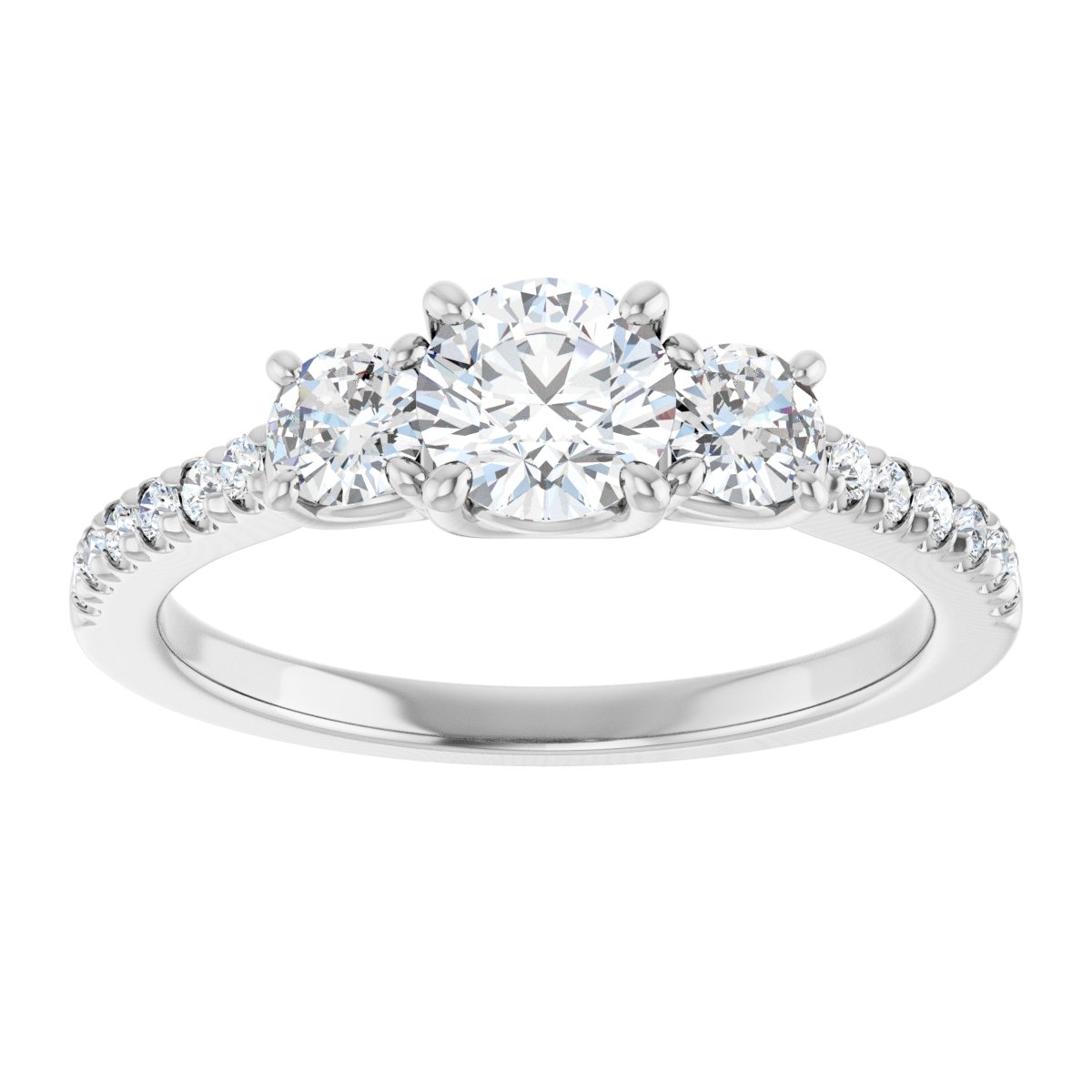 Round Accented Three-Stone Engagement Ring Semi-Mount - gallery - Series 123960