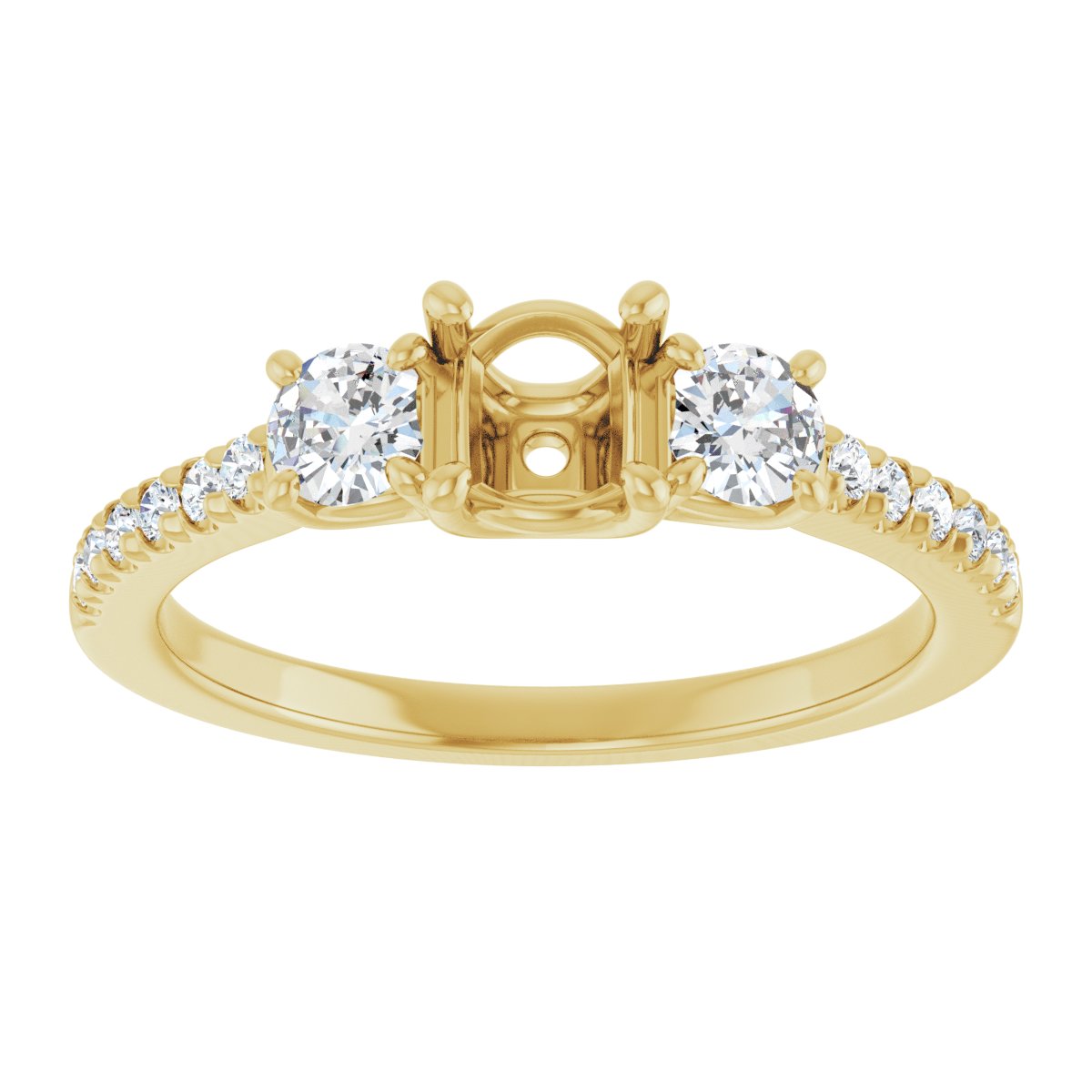 Round Accented Three-Stone Engagement Ring Semi-Mount - gallery - Series 123960