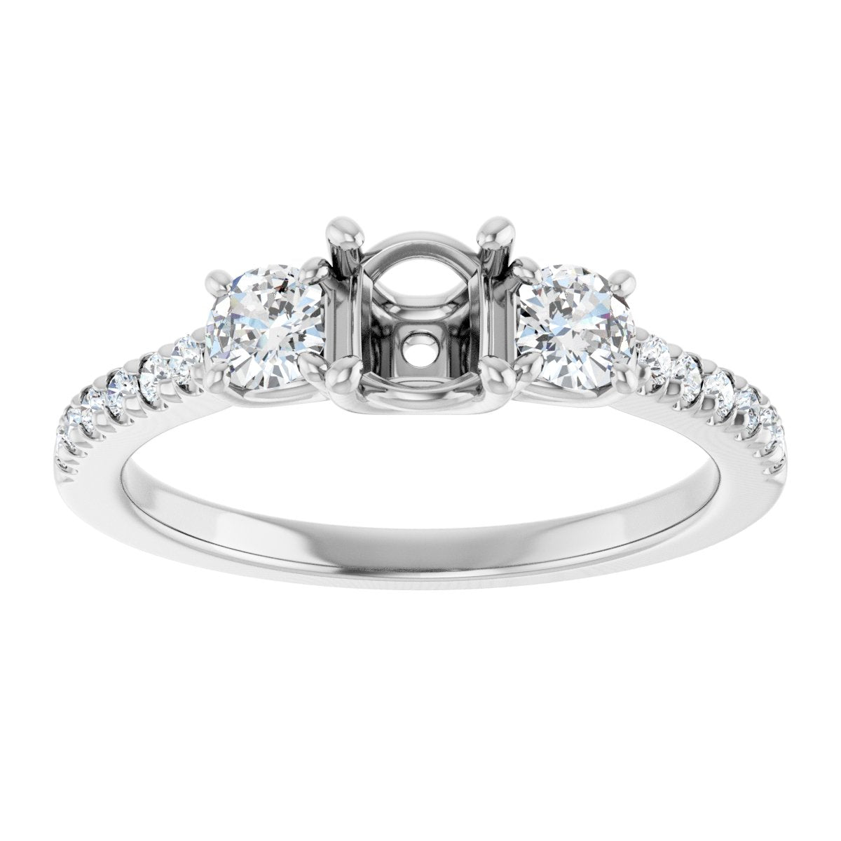 Round Accented Three-Stone Engagement Ring Semi-Mount - gallery - Series 123960
