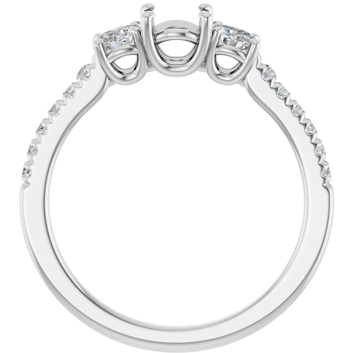 Round Accented Three-Stone Engagement Ring Semi-Mount - gallery - Series 123960