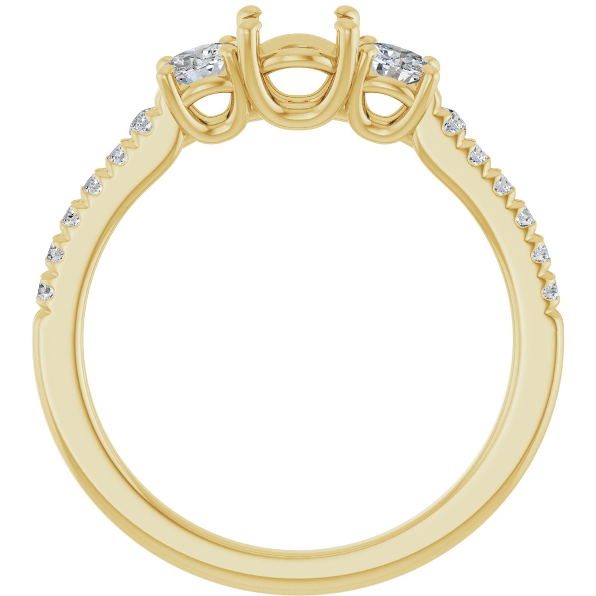 Round Accented Three-Stone Engagement Ring Semi-Mount - gallery - Series 123960