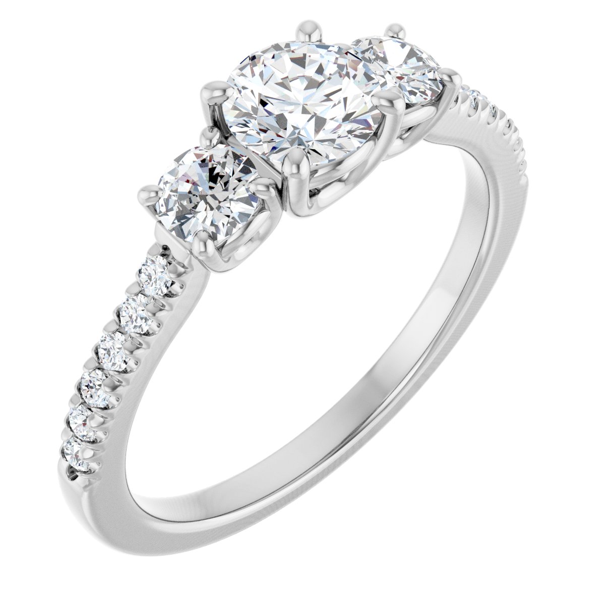 Natural Diamond Round Accented Three-Stone Engagement Ring Semi-Mount - Platinum - Series 123960