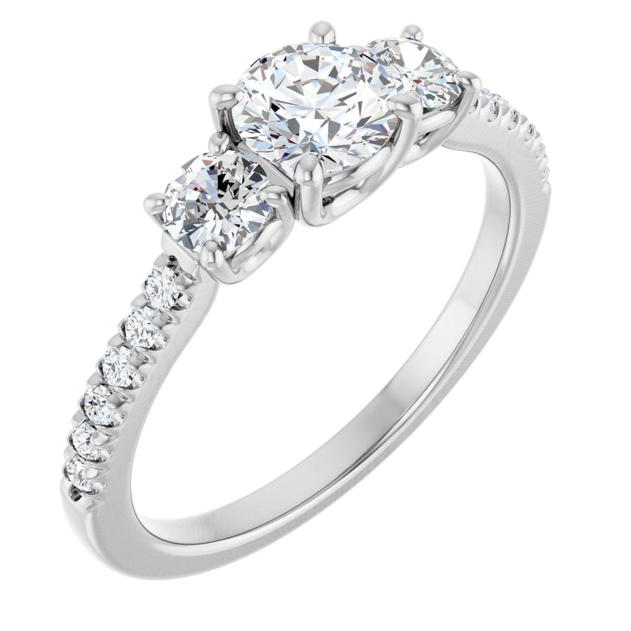 Natural Diamond Round Accented Three-Stone Engagement Ring Semi-Mount - Platinum - Series 123960