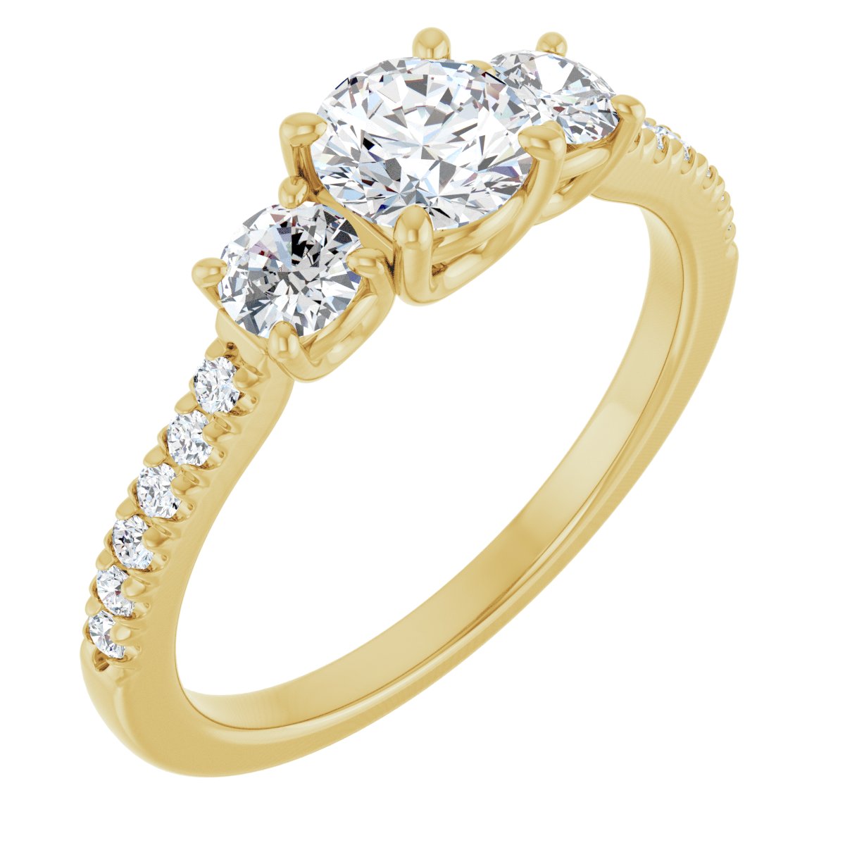 Natural Diamond Round Accented Three-Stone Engagement Ring Semi-Mount - 14K Yellow Gold - Series 123960