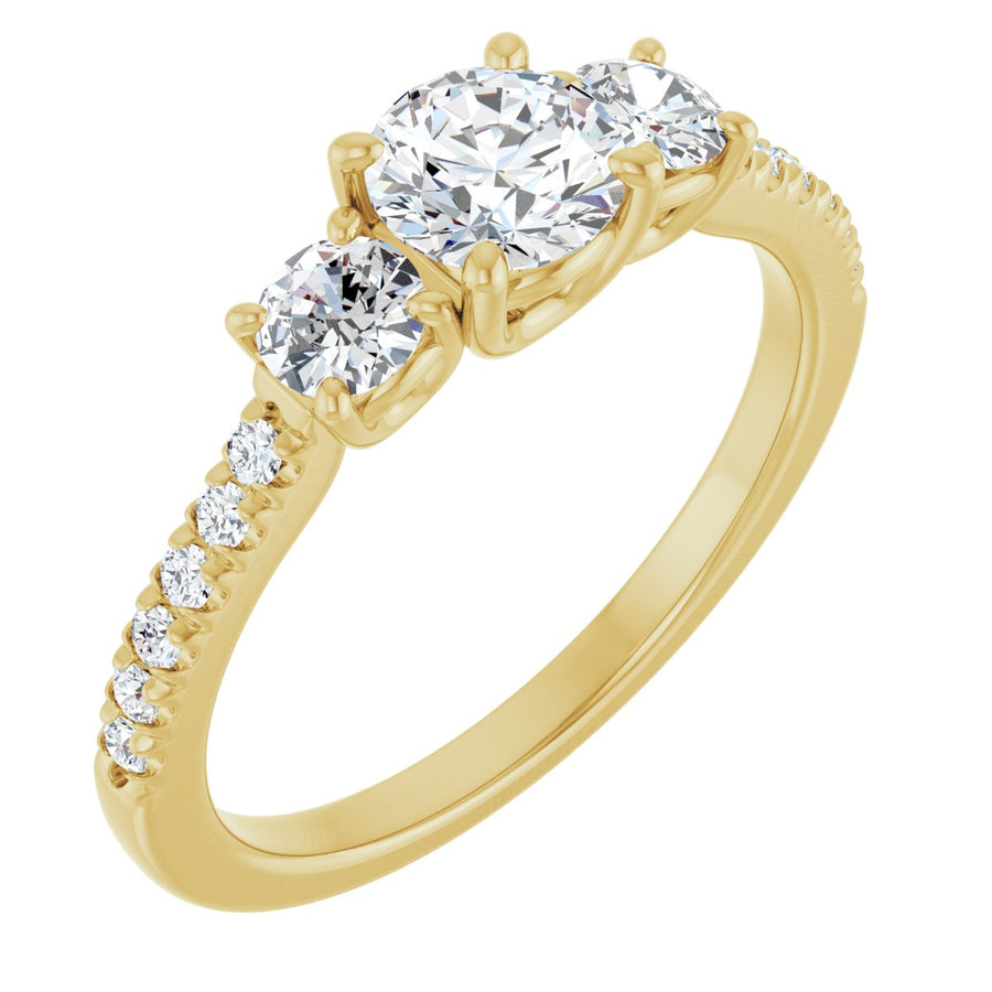 Natural Diamond Round Accented Three-Stone Engagement Ring Semi-Mount - 14K Yellow Gold - Series 123960