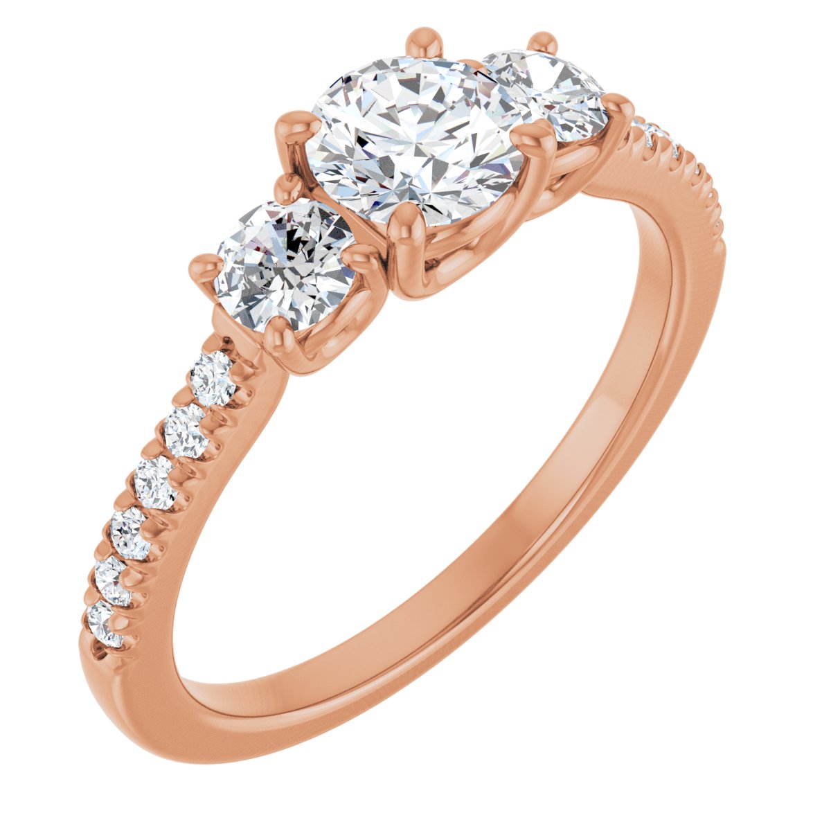 Natural Diamond Round Accented Three-Stone Engagement Ring Semi-Mount - 14K Rose Gold - Series 123960