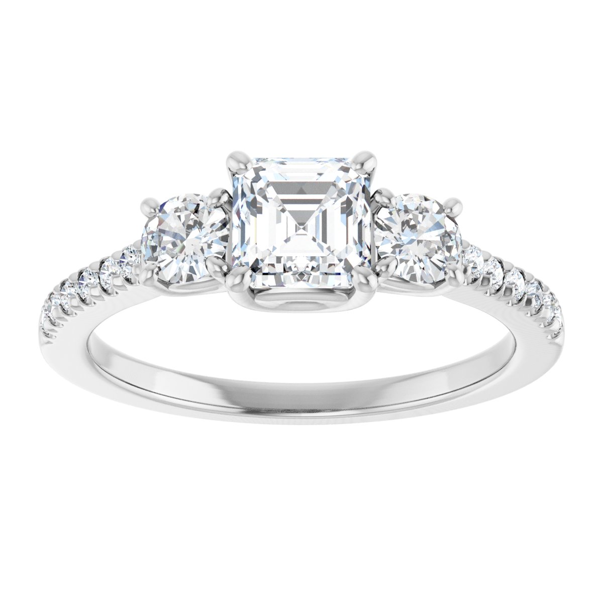 Asscher Accented Three-Stone Engagement Ring Semi-Mount - gallery - Series 123960