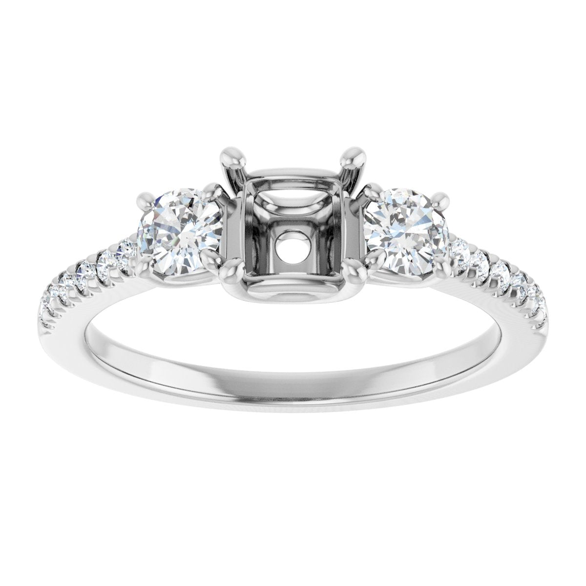 Asscher Accented Three-Stone Engagement Ring Semi-Mount - gallery - Series 123960