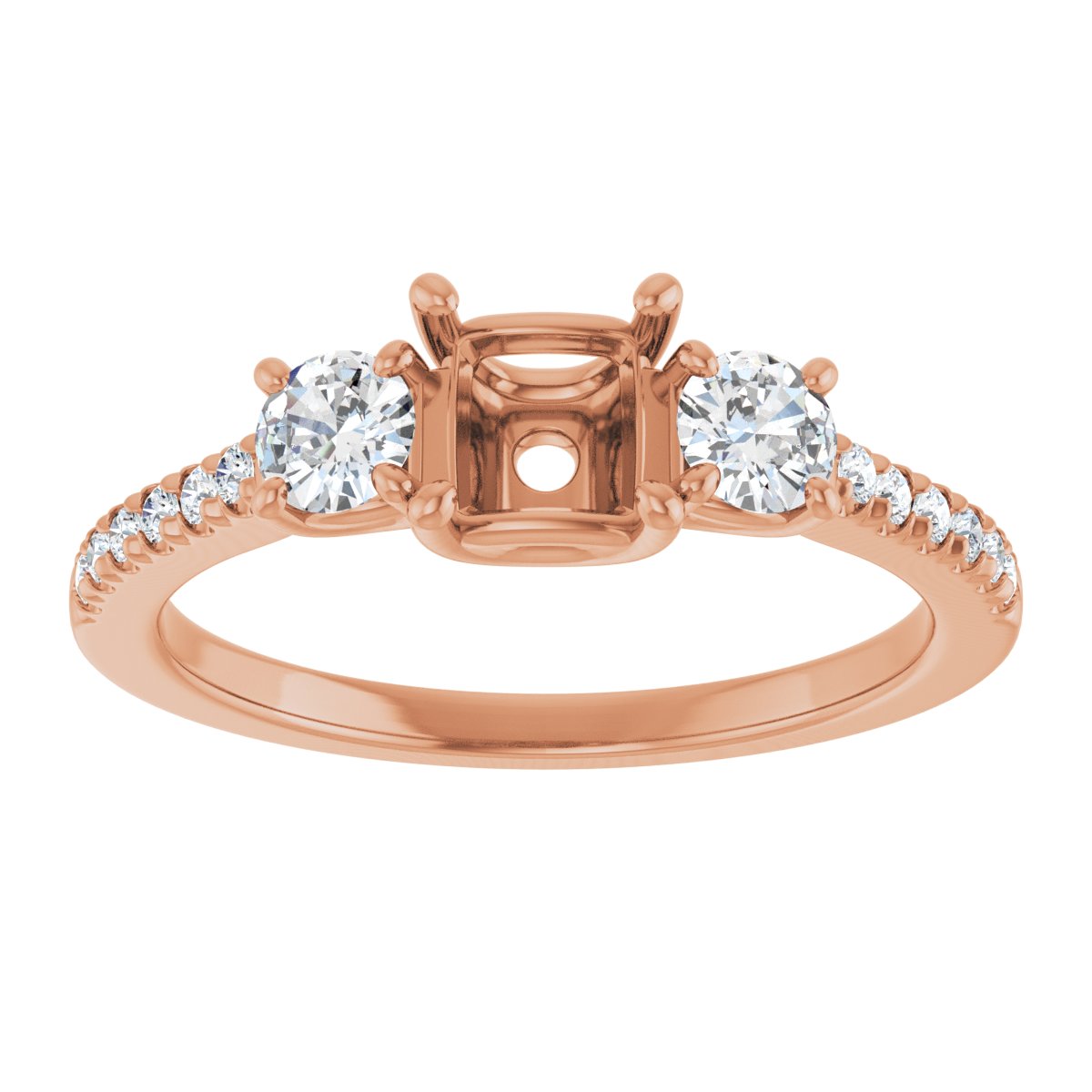 Asscher Accented Three-Stone Engagement Ring Semi-Mount - gallery - Series 123960