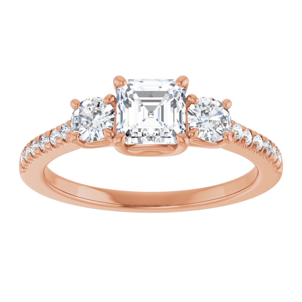 Asscher Accented Three-Stone Engagement Ring Semi-Mount - gallery - Series 123960