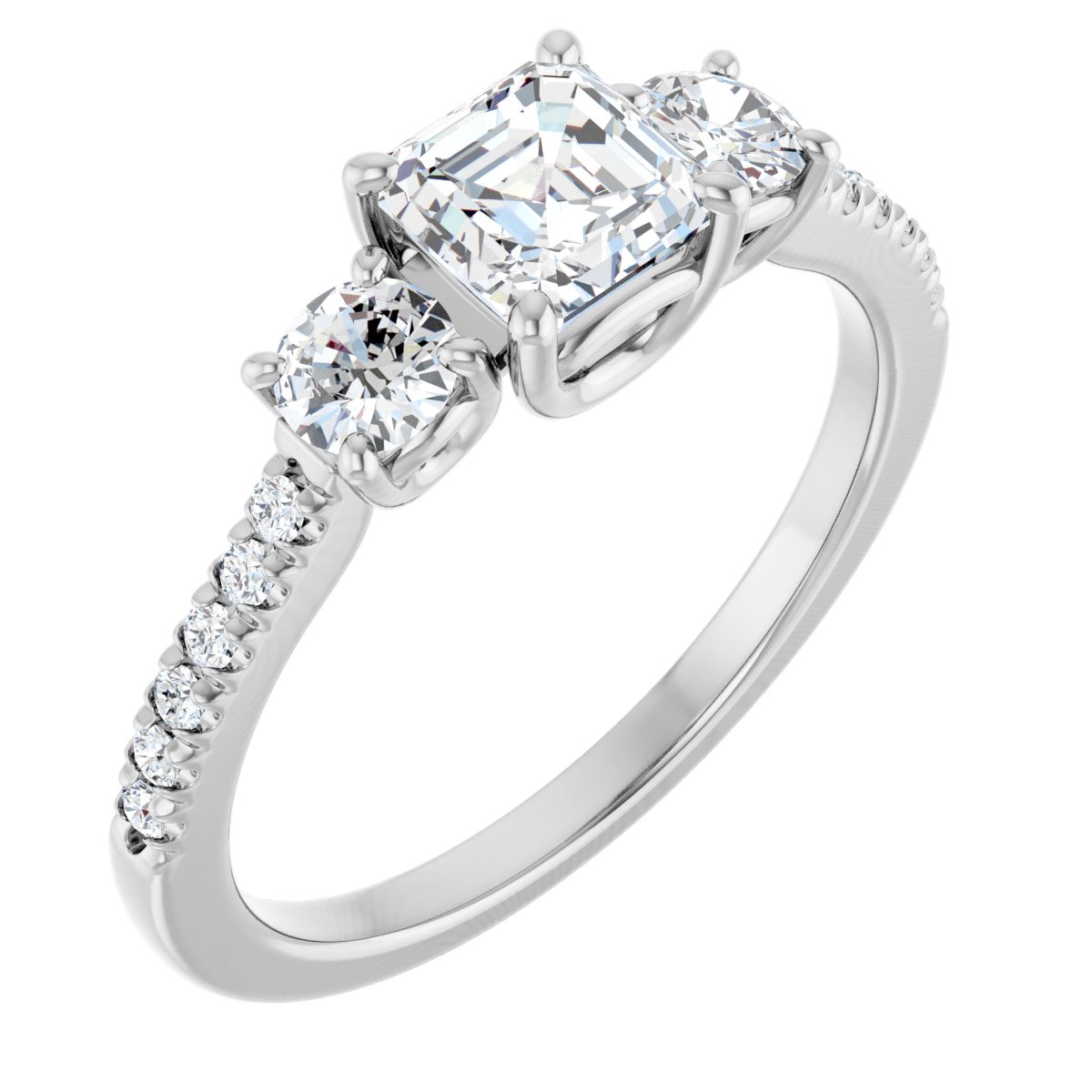Natural Diamond Asscher Accented Three-Stone Engagement Ring Semi-Mount - Platinum - Series 123960