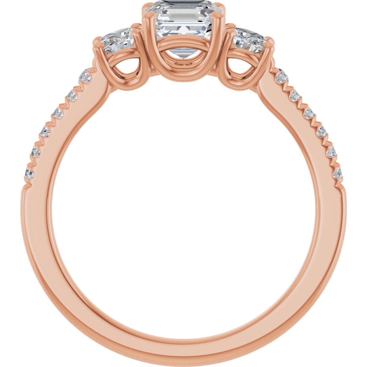 Asscher Accented Three-Stone Engagement Ring Semi-Mount - gallery - Series 123960