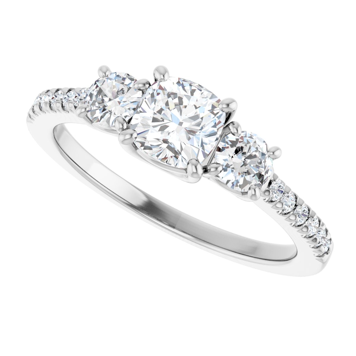 Cushion Accented Three-Stone Engagement Ring Semi-Mount - gallery - Series 123960