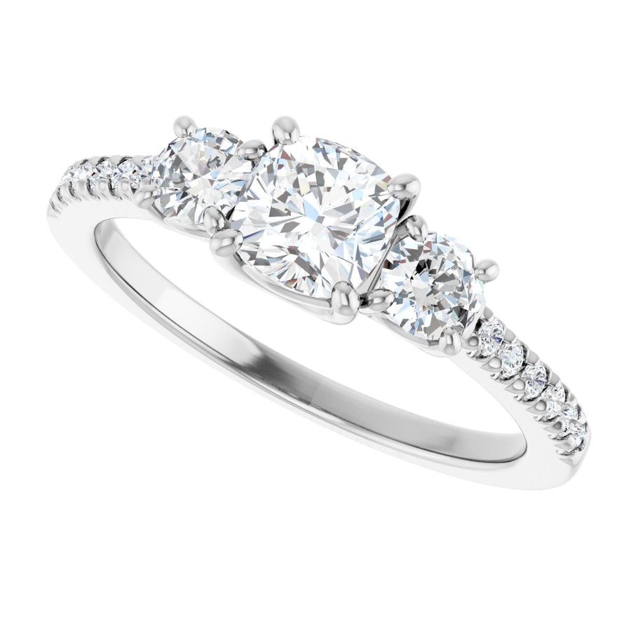 Cushion Accented Three-Stone Engagement Ring Semi-Mount - gallery - Series 123960