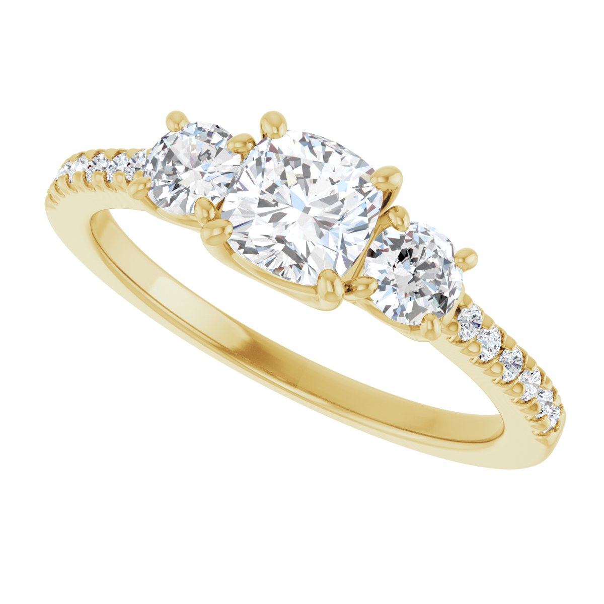 Cushion Accented Three-Stone Engagement Ring Semi-Mount - gallery - Series 123960