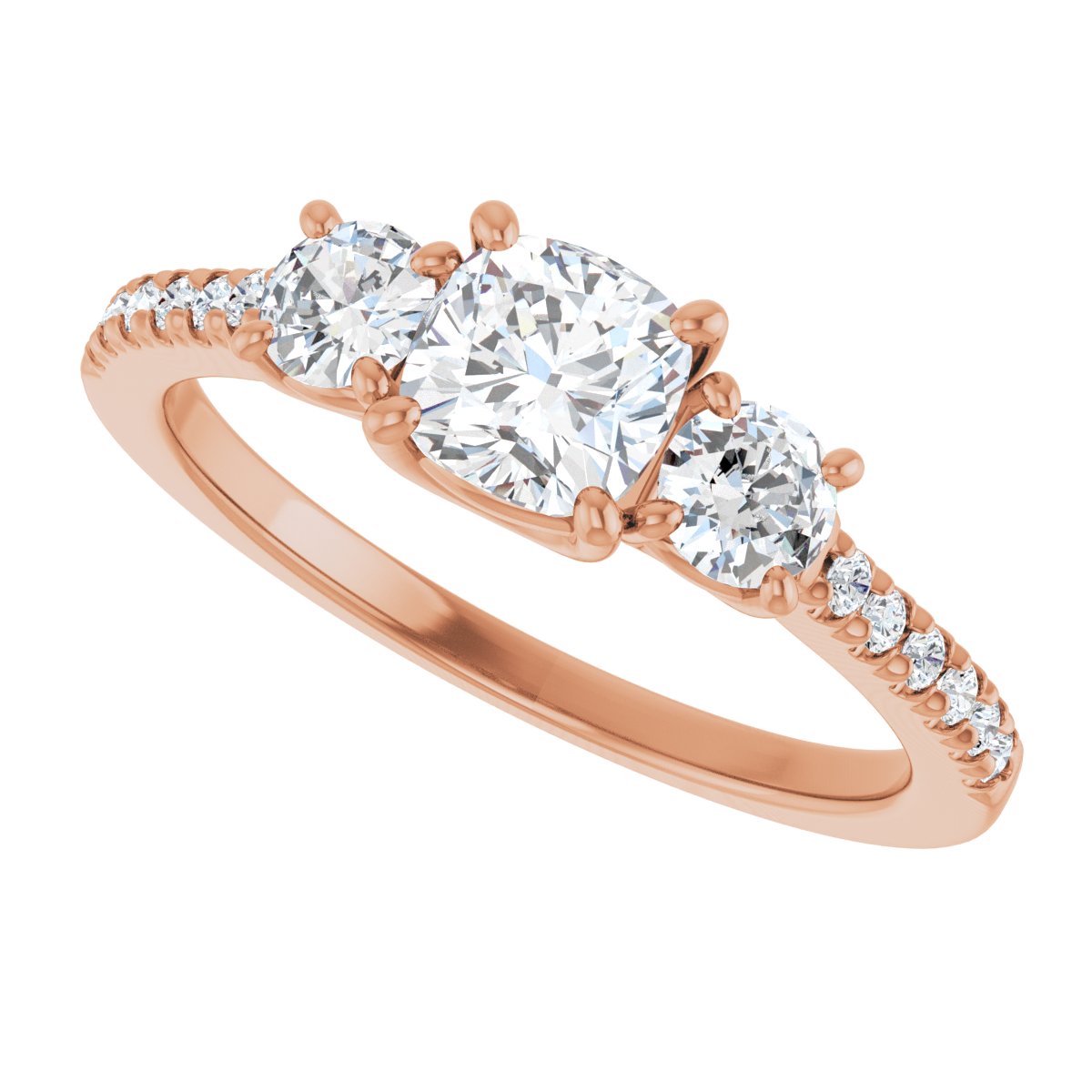 Cushion Accented Three-Stone Engagement Ring Semi-Mount - gallery - Series 123960