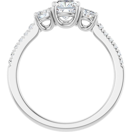 Cushion Accented Three-Stone Engagement Ring Semi-Mount - gallery - Series 123960