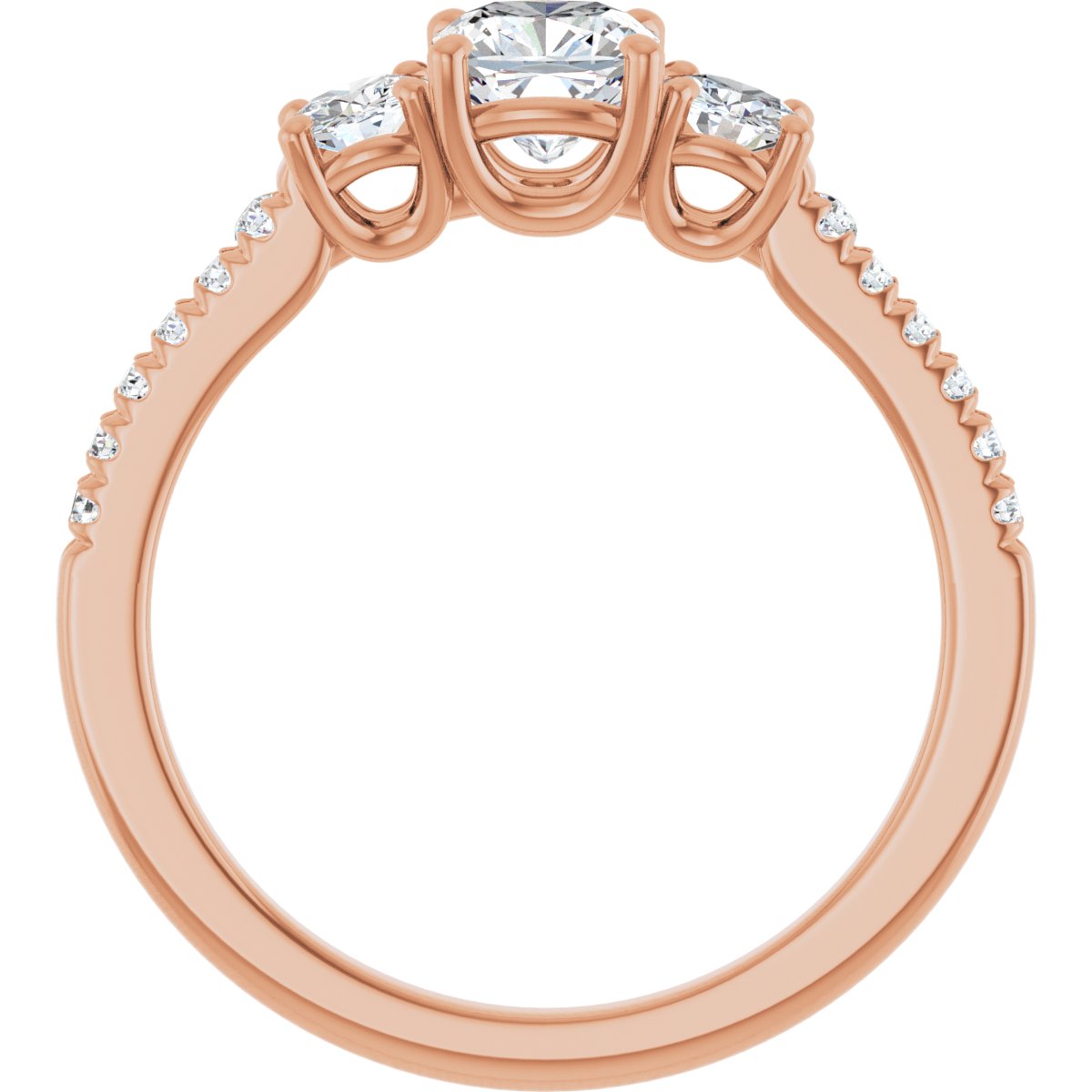 Cushion Accented Three-Stone Engagement Ring Semi-Mount - gallery - Series 123960