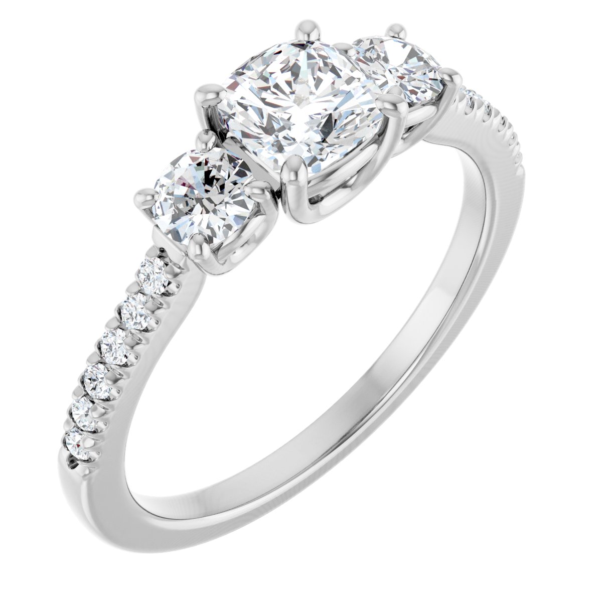 Natural Diamond Cushion Accented Three-Stone Engagement Ring Semi-Mount - Platinum - Series 123960