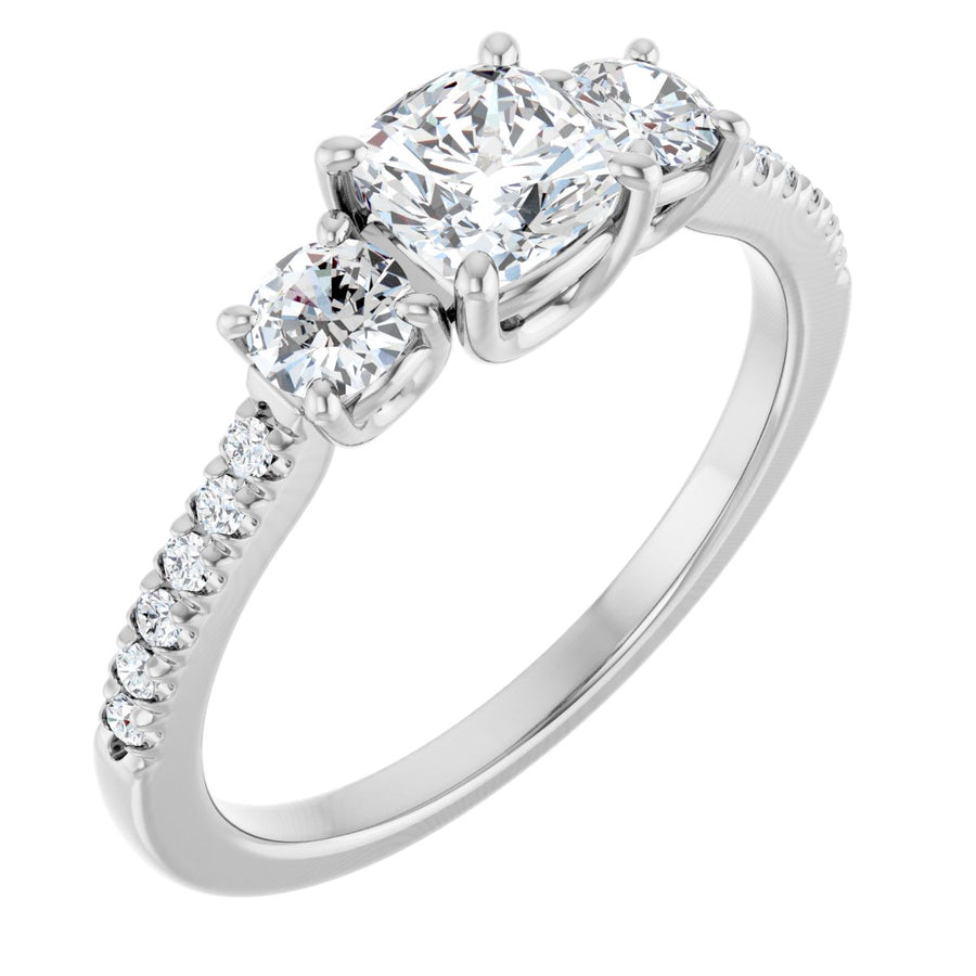 Natural Diamond Cushion Accented Three-Stone Engagement Ring Semi-Mount - Platinum - Series 123960