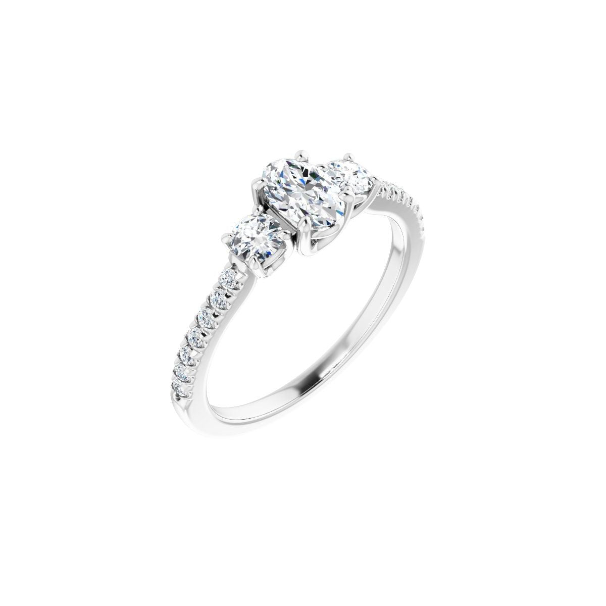 Natural Diamond Oval Accented Three-Stone Engagement Ring Semi-Mount - Platinum - Series 123960